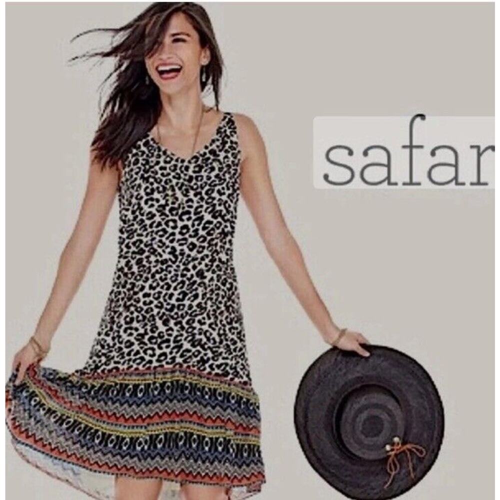 Cabi Safari Dress Womens S Sleeveless Tank MIDI Cheetah V-neck